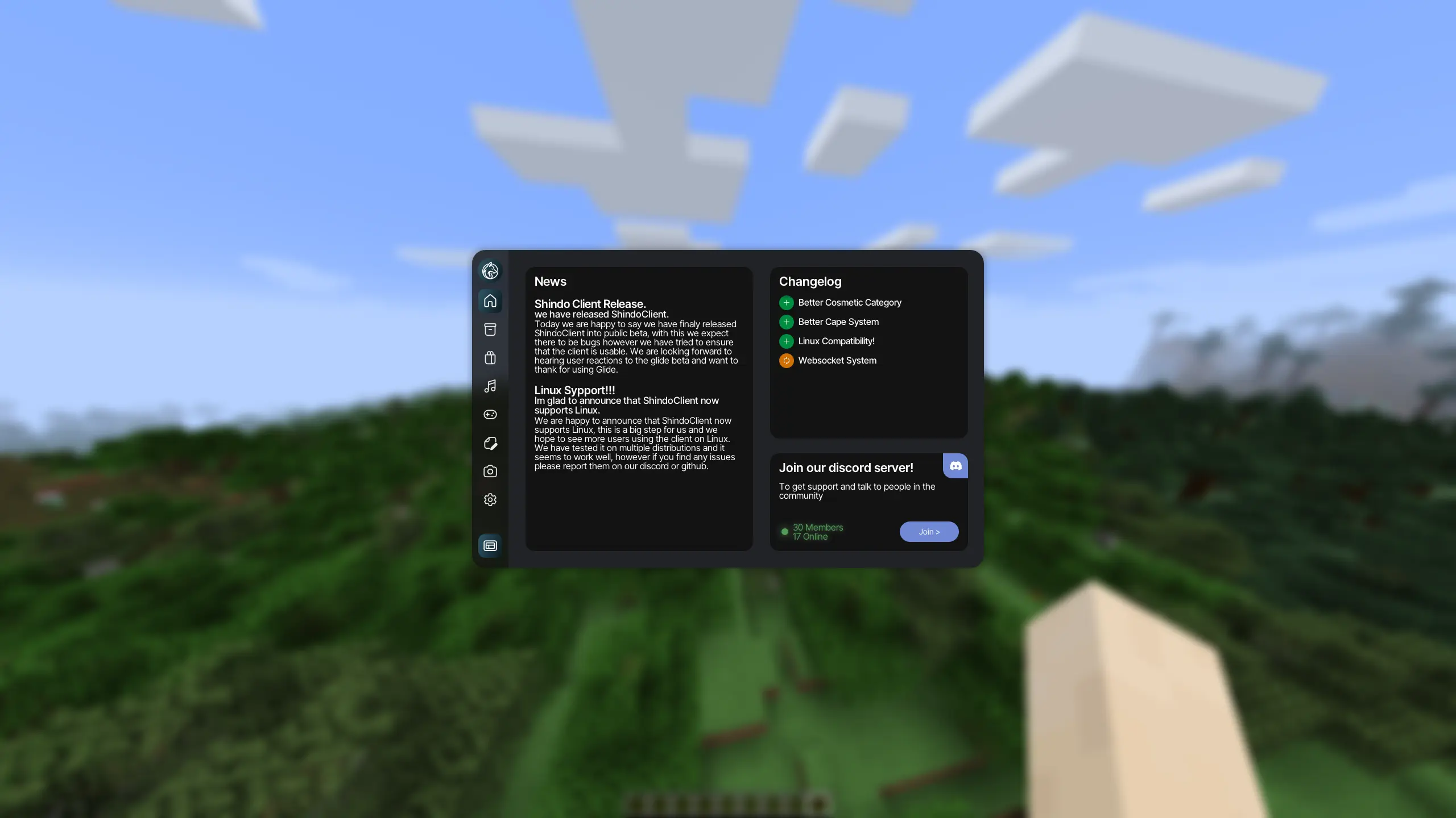 ShindoClient home screen